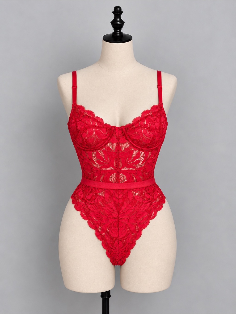 La Vie En Rose Red Lace Bodysuit